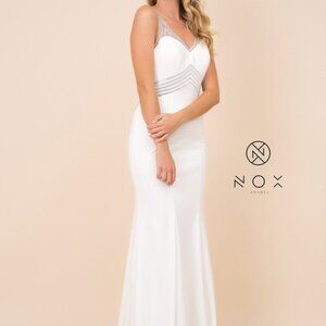 V-Neckline Mermaid Open Back Prom Dress NXT253